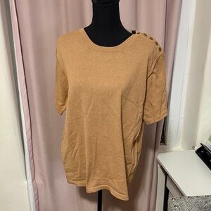 Orvis Tan Button-Shoulder Short Sleeve Top